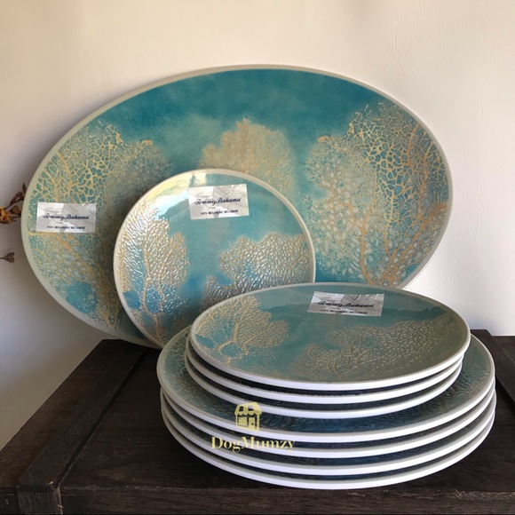 Tommy Bahama Glittery Pebble Sea Coral Platter - Picture 6 of 6